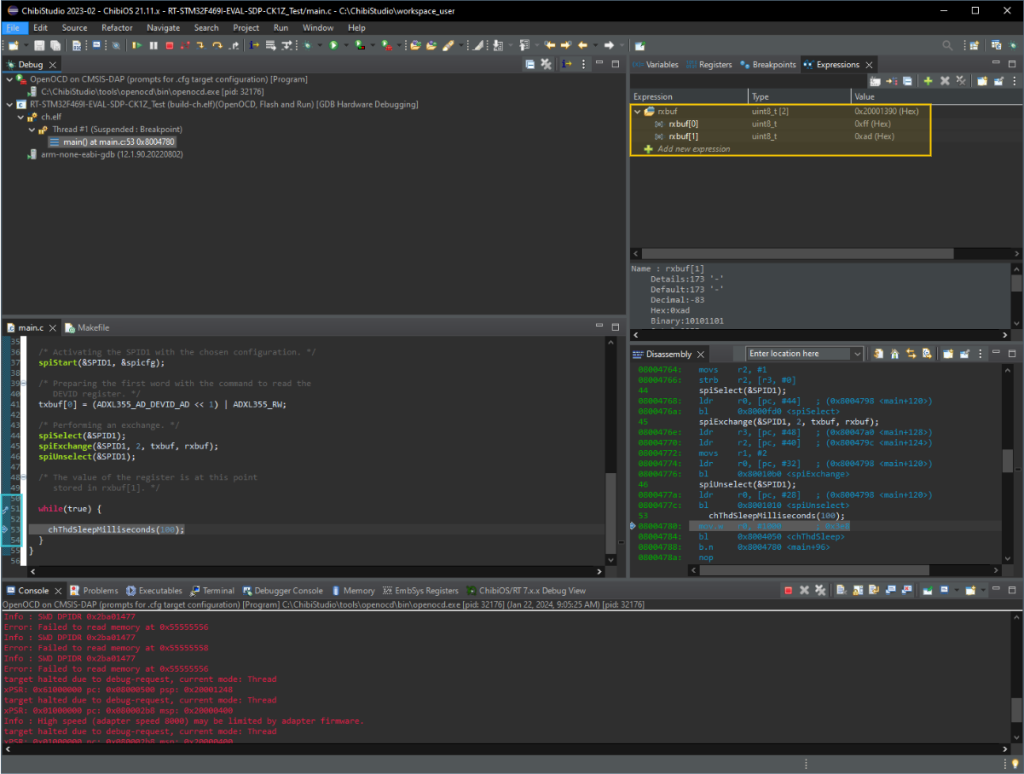 Reciving Buffer Hands-on exercise with the ADXL355 and ChibiOS SPI